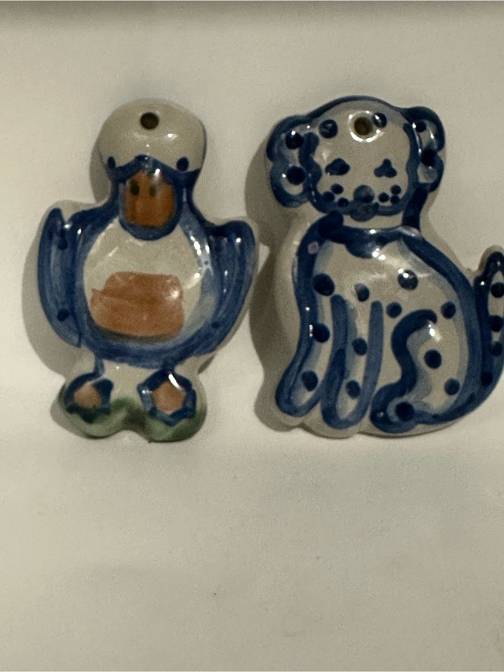 MA Hadley pottery duck and dog hand painted ornament